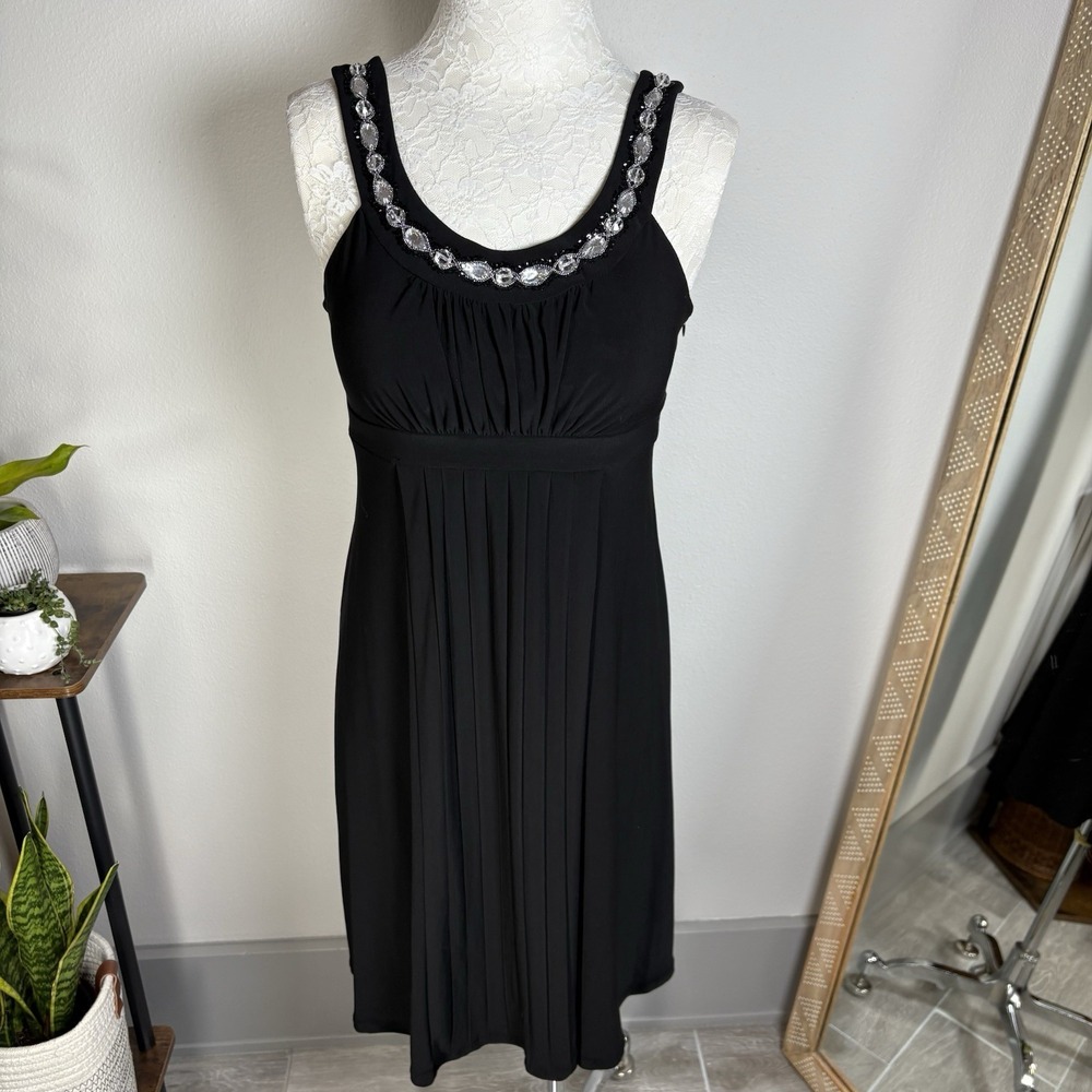 Signature by Sangria Womens 4 Black Dress Cocktail Party Embellished Spandex